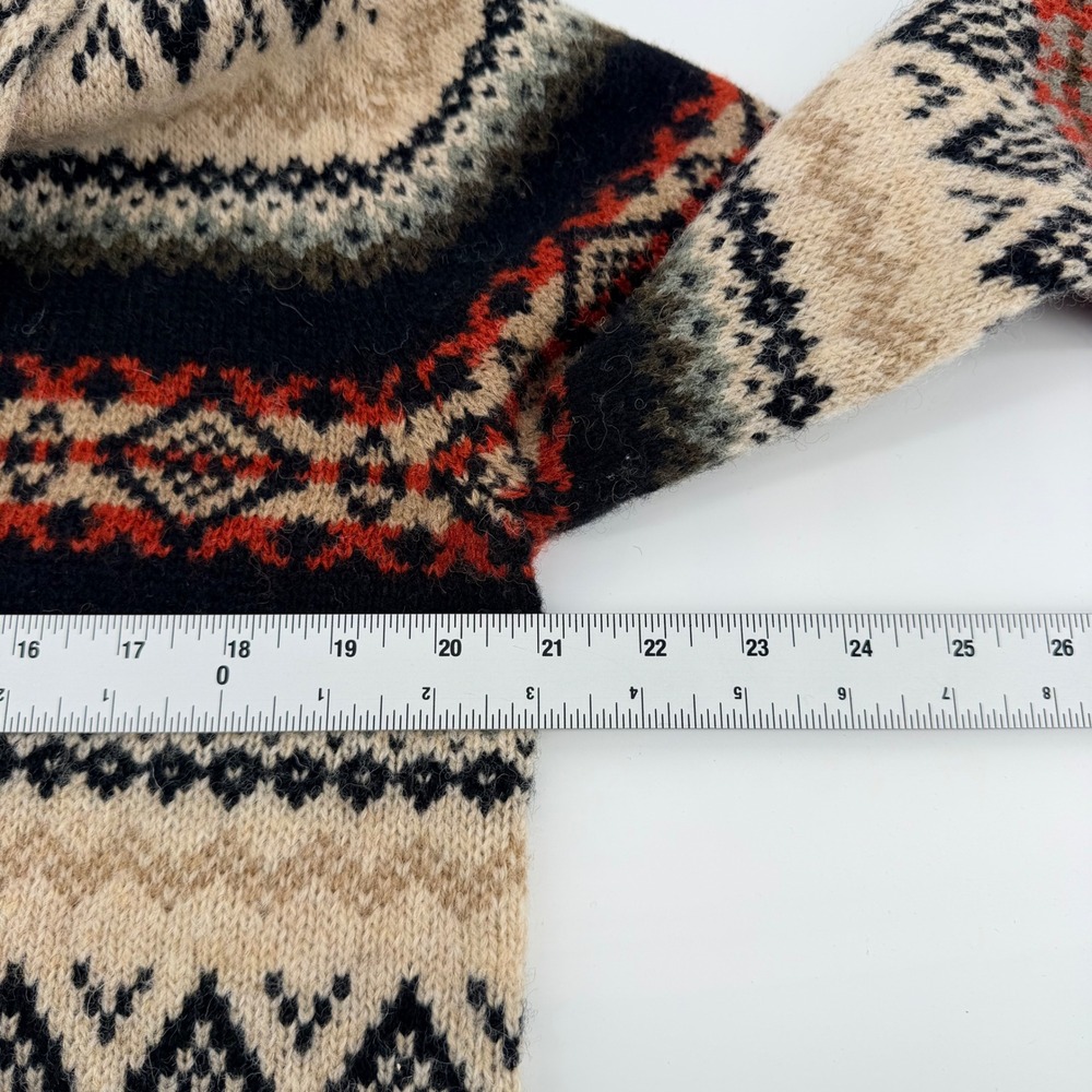 Susan Bristol Fair Isle Wool Cardigan Shawl Collar Metal Clasp L Beige Black - Picture 6 of 7